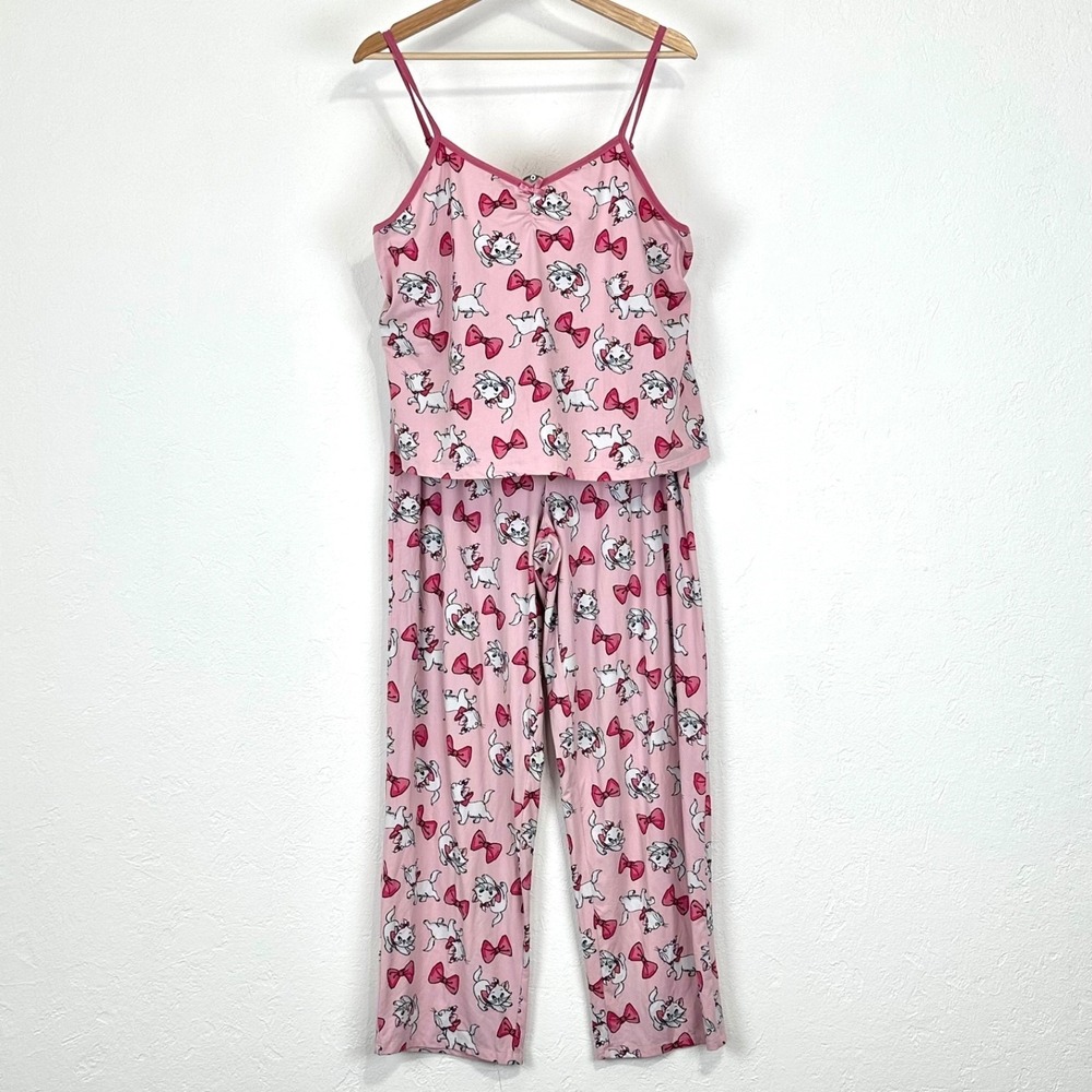 Disney Womens Aristocats Marie Pajama Set Size Large Pink 2-Piece Lounge Bow Cat